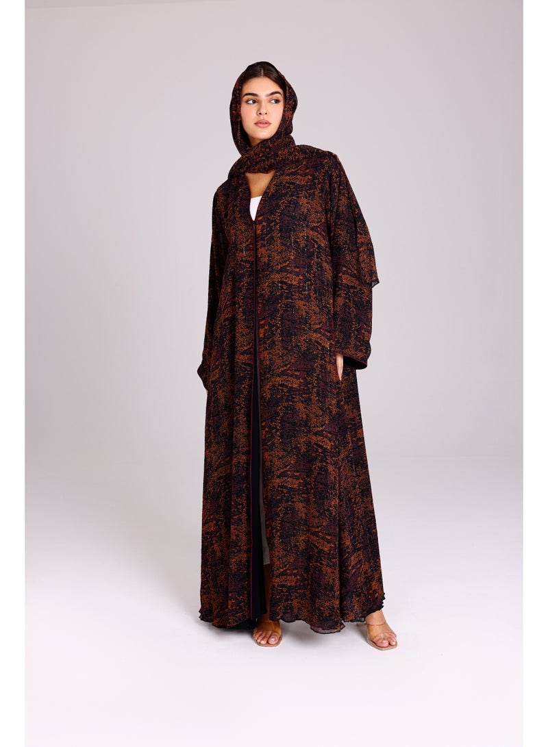 اكسا عباية نقوش مميزة قصة واسعة برتقالي - Image 1