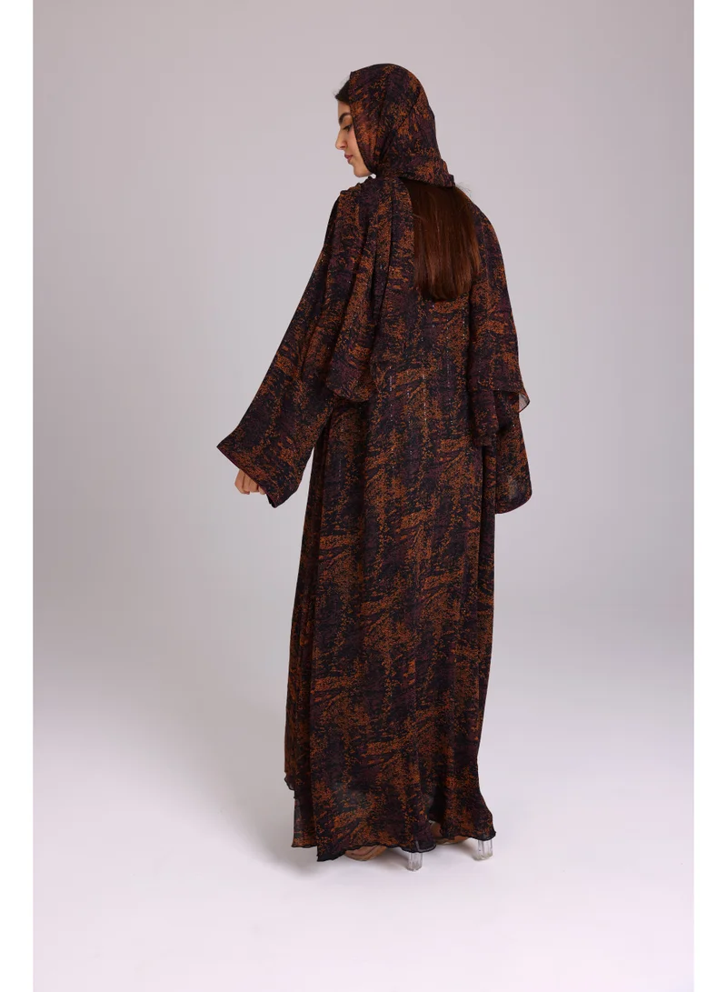 اكسا عباية نقوش مميزة قصة واسعة برتقالي