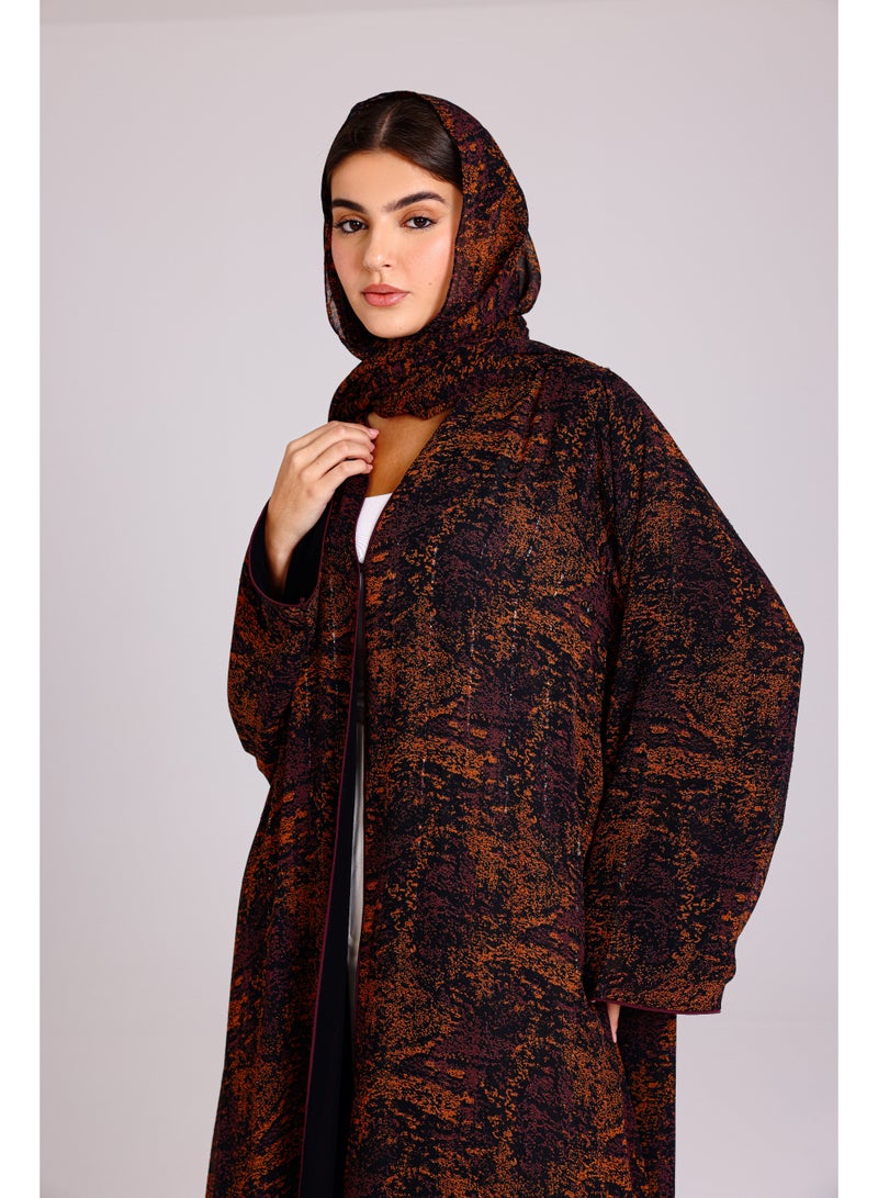 اكسا عباية نقوش مميزة قصة واسعة برتقالي - Image 2