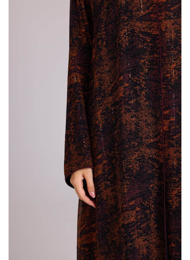 اكسا عباية نقوش مميزة قصة واسعة برتقالي - Image 5