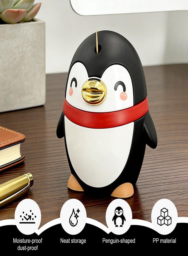 FALESHOS Push-Type Toothpick Dispenser – Penguin Toothpick Holder, Fun and Playful Design for Easy Availability During Meals, Parties, or Frequent Use（Black） - Image 3