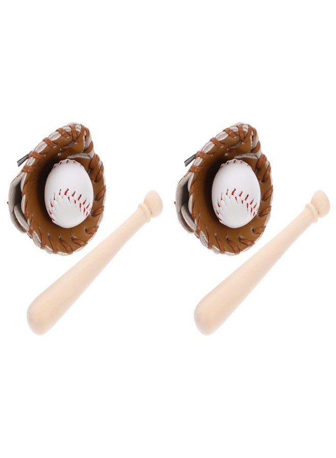 Garneck 2Sets Miniature Baseball Bats Gloves Kit Mini Baseballs Model Dollhouse Decor Sports Scene Decoration for Fairy Garden Cake Topper Decoration - Image 1
