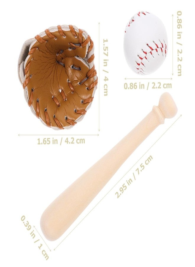 Garneck 2Sets Miniature Baseball Bats Gloves Kit Mini Baseballs Model Dollhouse Decor Sports Scene Decoration for Fairy Garden Cake Topper Decoration - Image 2