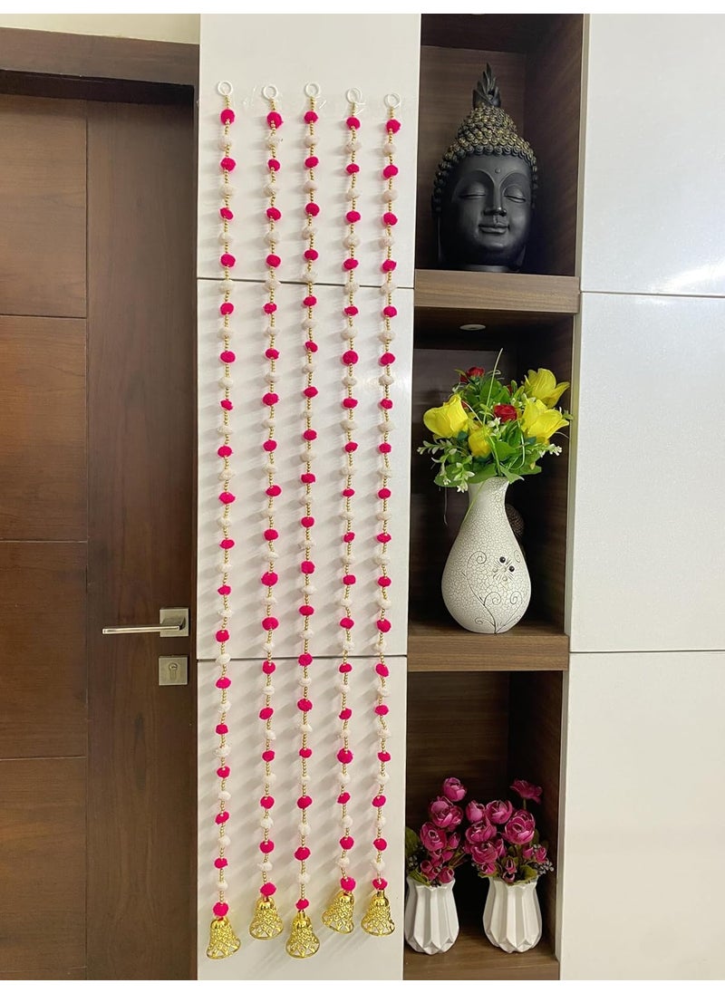 TATHAGATA TATHAGATA Collections Handmade Pink White Strings Pom Pom for DoorWall Hanging Bandhanwar Toran Garland for Decoration Diwali FestivalNavratriWedding 4FT 5 Strings 