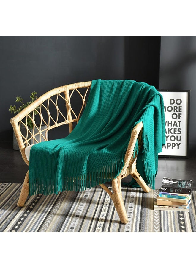 Tassel تصميم المنسوجة رمي البطانية البوليستر 125x150cm البوليستر، لينة مكافحة حبوب الرمي الزخرفي للكرسي أريكة سرير، غسالة آلة بطانية خفيفة الوزن لغرفة المعيشة غرفة النوم التخييم ​ - Image 1