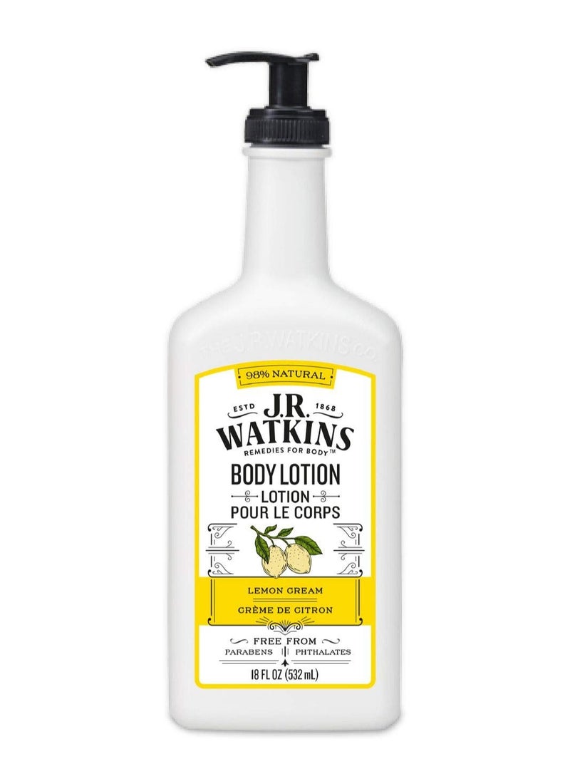 J.R.WATKINS J.R. Watkins Daily Moisturizing Lotion – Body Cream in Pump Dispenser – Hydrating Skin Cream Made with Shea Butter, Cocoa Butter, Coconut Oil & Vitamin E, Lemon Cream, 18 fl oz  - Image 1