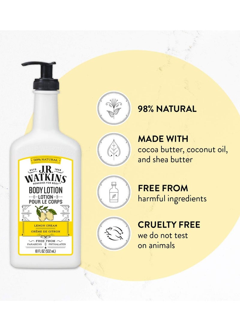 J.R.WATKINS J.R. Watkins Daily Moisturizing Lotion – Body Cream in Pump Dispenser – Hydrating Skin Cream Made with Shea Butter, Cocoa Butter, Coconut Oil & Vitamin E, Lemon Cream, 18 fl oz  - Image 2