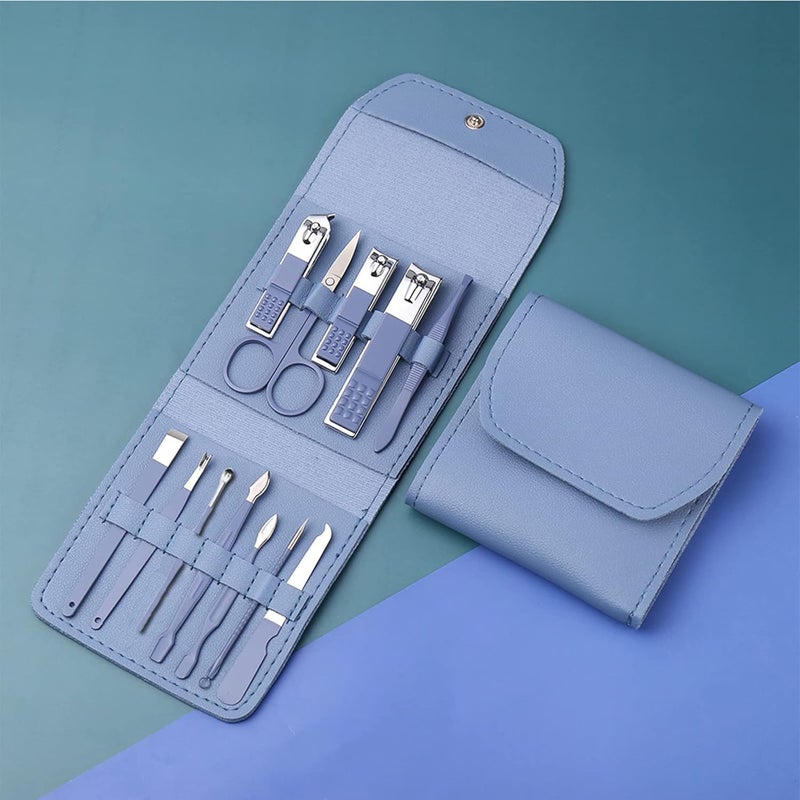 Manicure Pedicure Set Nail Trimmer Eyebrow Clipper Care Kit for Nails At Home or Salon HighGrade Stainless Steel 12pcs Green (Blue #-1) - Image 2