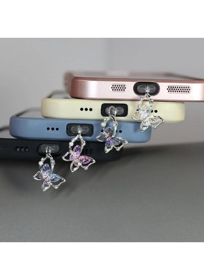 Generic - Butterfly Mobile Phone Dust Plug Mobile Phone Dust Plug Pendant Butterfly Artificial Pearl And Diamond Accessories Decorative Mouth-Color:Style 6-Applicable Models:Android (Micro USB) - Image 1