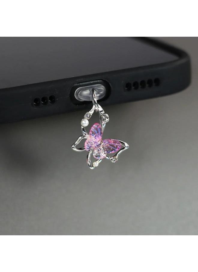 Generic - Butterfly Mobile Phone Dust Plug Mobile Phone Dust Plug Pendant Butterfly Artificial Pearl And Diamond Accessories Decorative Mouth-Color:Style 6-Applicable Models:Android (Micro USB) - Image 1