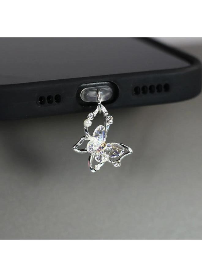 Generic - Butterfly Mobile Phone Dust Plug Mobile Phone Dust Plug Pendant Butterfly Artificial Pearl And Diamond Accessories Decorative Mouth-Color:Style 6-Applicable Models:Android (Micro USB) - Image 1
