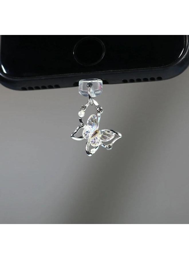 Generic - Butterfly Mobile Phone Dust Plug Mobile Phone Dust Plug Pendant Butterfly Artificial Pearl And Diamond Accessories Decorative Mouth-Color:Style 6-Applicable Models:Android (Micro USB) - Image 1