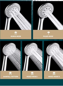 KIIUMI Handheld Shower Head with 1.3m Hose, Pressurised Shower Head, 5 Water Flow Modes, Comfortable Chrome Shower, Anti-Twist Durable,Silver  - Image 2