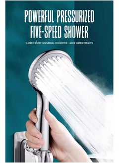 KIIUMI Handheld Shower Head with 1.3m Hose, Pressurised Shower Head, 5 Water Flow Modes, Comfortable Chrome Shower, Anti-Twist Durable,Silver  - Image 3