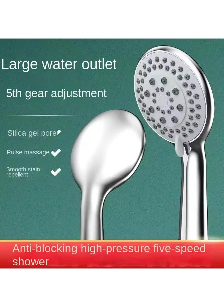 KIIUMI - Handheld Shower Head with 1.3m Hose, Pressurised Shower Head, 5 Water Flow Modes, Comfortable Chrome Shower, Anti-Twist Durable,Silver - Image 1