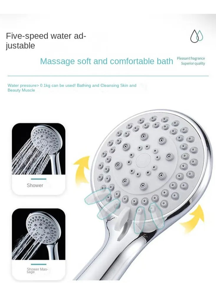 KIIUMI - Handheld Shower Head with 1.3m Hose, Pressurised Shower Head, 5 Water Flow Modes, Comfortable Chrome Shower, Anti-Twist Durable,Silver - Image 1