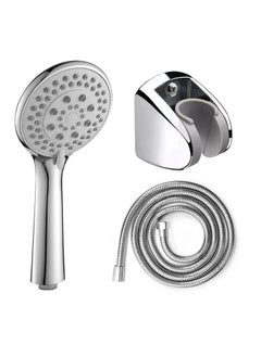 KIIUMI Handheld Shower Head with 1.3m Hose, Pressurised Shower Head, 5 Water Flow Modes, Comfortable Chrome Shower, Anti-Twist Durable,Silver  - Image 1