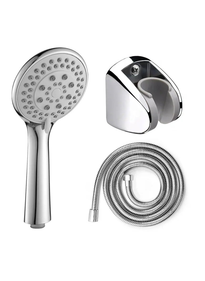 KIIUMI - Handheld Shower Head with 1.3m Hose, Pressurised Shower Head, 5 Water Flow Modes, Comfortable Chrome Shower, Anti-Twist Durable,Silver - Image 1