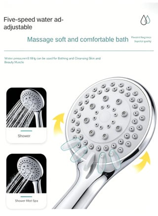 Handheld Shower Head with 1.3m Hose, Pressurised Shower Head, 5 Water Flow Modes, Comfortable Chrome Shower, Anti-Twist Durable,Silver - view 5