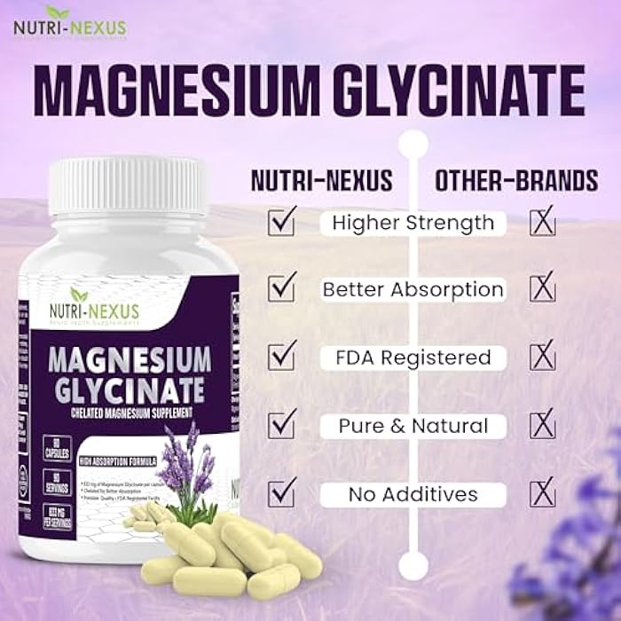 NUTRI-NEXUS Magnesium Glycinate 833mg - 90 Vegan Capsules | Gluten Free, High Absorption Chelated Magnesium Glycinate for Sleep, Muscle, Heart, Metabolism Support | - Image 3
