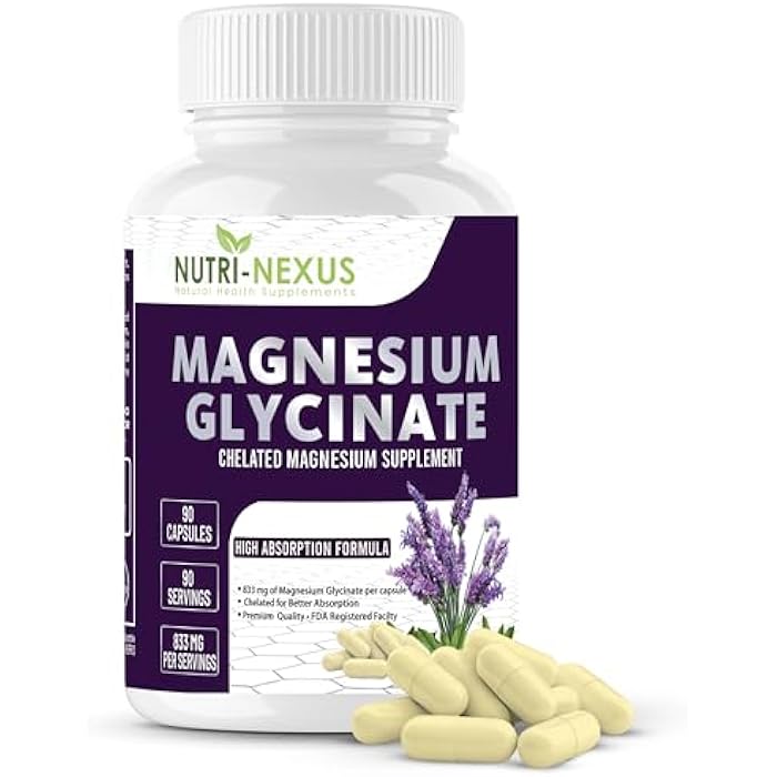 NUTRI-NEXUS Magnesium Glycinate 833mg - 90 Vegan Capsules | Gluten Free, High Absorption Chelated Magnesium Glycinate for Sleep, Muscle, Heart, Metabolism Support | - Image 1