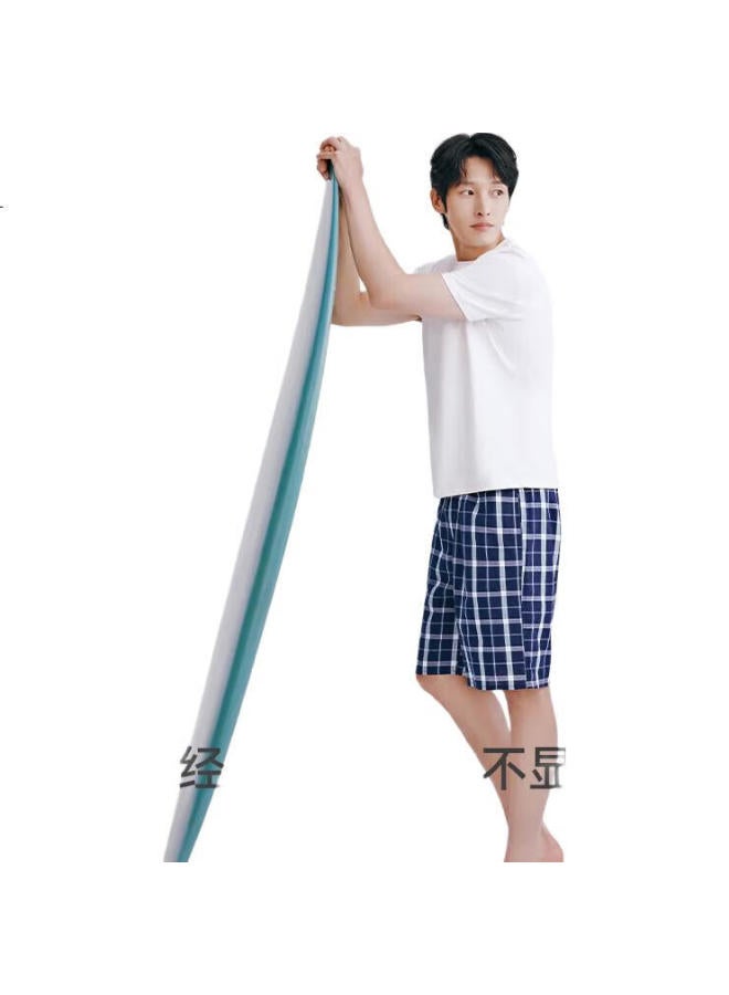 THREEGUN 100% Cotton Men'S Loose-Fit Cotton Shorts Classic Plaid Summer New Beach Pants Home Pants - Image 2