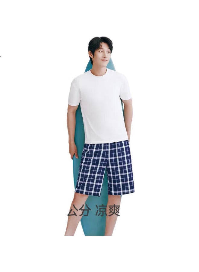 THREEGUN 100% Cotton Men'S Loose-Fit Cotton Shorts Classic Plaid Summer New Beach Pants Home Pants - Image 1