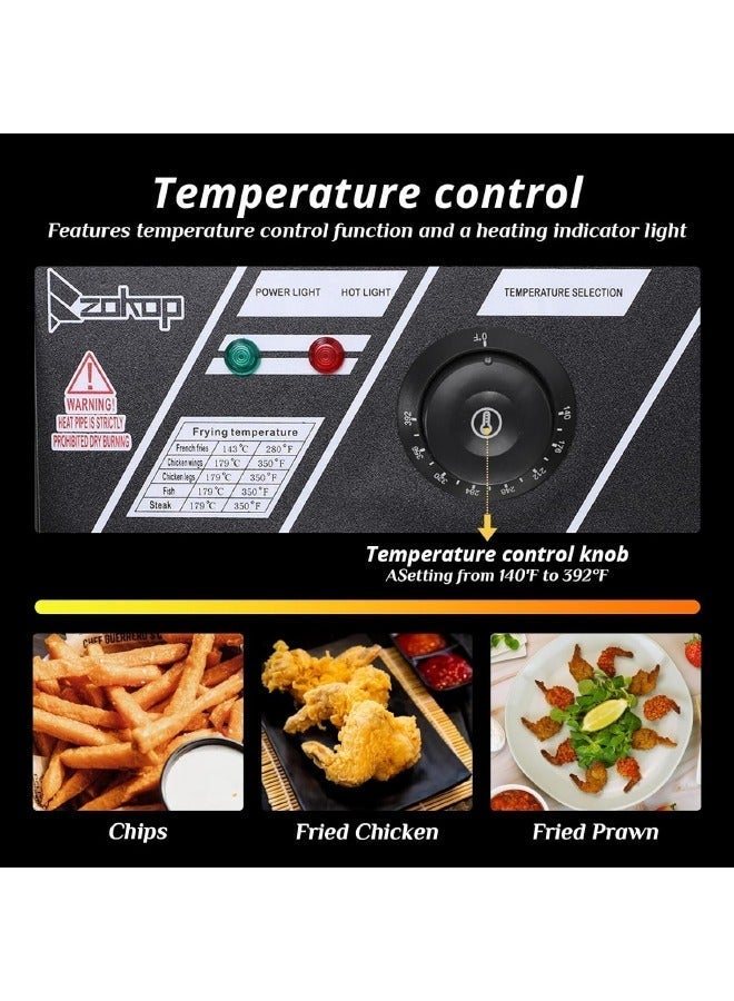 TOSCANA U 6L 2200W Stainless Steel Deep Oil Fryer with Frying Basket Strainer, Adjustable Temperature and Timer, Removable Oil Container - Image 3