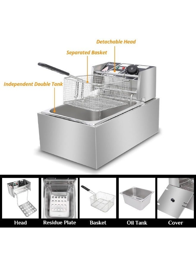 TOSCANA U 6L 2200W Stainless Steel Deep Oil Fryer with Frying Basket Strainer, Adjustable Temperature and Timer, Removable Oil Container - Image 2