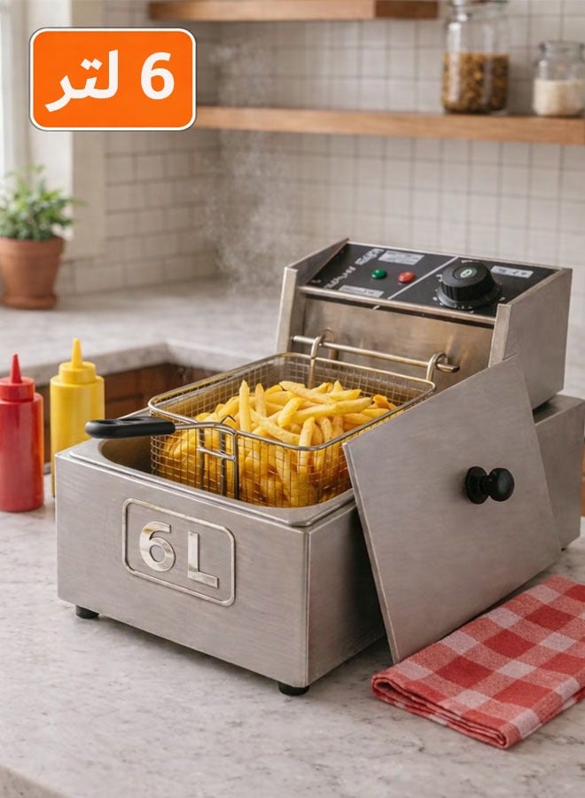 توسكانا يو مقلاة زيت عميقة سعة 6 لتر و قوة 2200 واط من الفولاذ المقاوم للصدأ مع مصفاة سلة قلي و مزودة  بدرجة حرارة ومؤقت قابلين للتعديل، حاوية زيت قابلة للازالة - Image 1