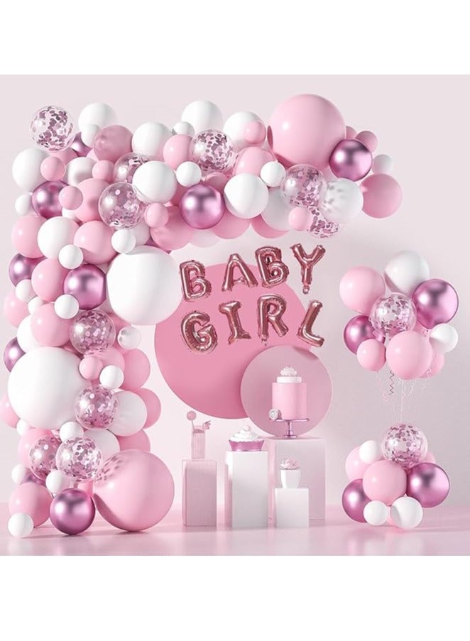 Pink And White Balloon Arch Garland Kit-121 Pcs 5+12+18 Inch White Pink Baby Girl Balloons For Baby Girl Shower Decorations Birthday Engagement Party Gender Reveal Balloons Decoration - Image 1