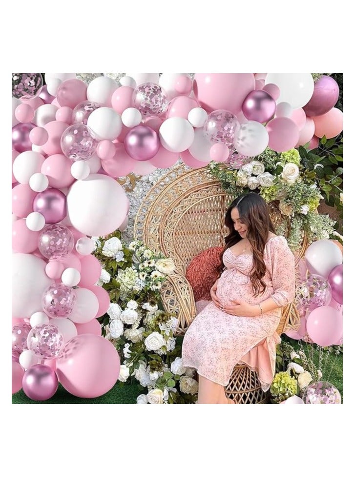 Pink And White Balloon Arch Garland Kit-121 Pcs 5+12+18 Inch White Pink Baby Girl Balloons For Baby Girl Shower Decorations Birthday Engagement Party Gender Reveal Balloons Decoration - Image 3