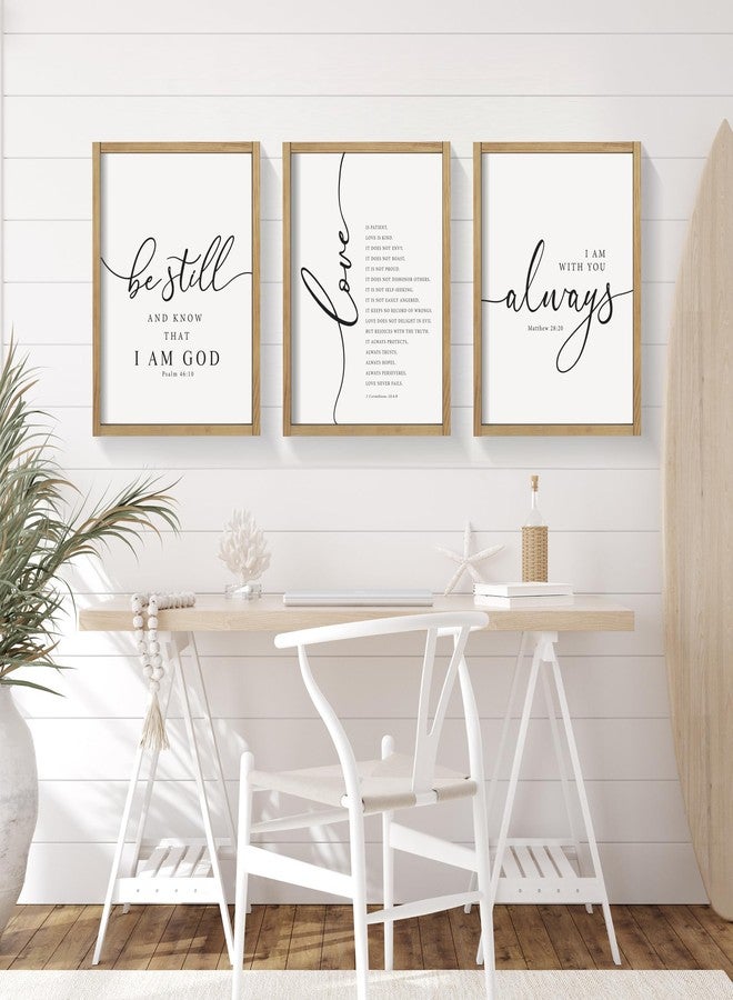 Heiple Framed Be Still and Know that I am God Sign Love is Patient Love is Kind Wall Art Set of 3 with Wooden Frame for Home Bedroom Decor Bible Verse Scripture Art Christian Religious Wall Decor - Image 2