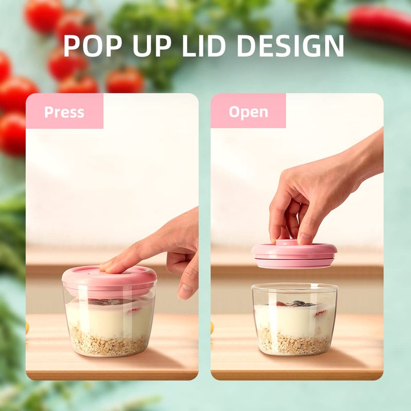 Ankou 400ml Meal Prep Container Set of 4 Pink Tritan Plastic Food Storage Containers with Lids, Airtight Leakproof Pop Top Lid Bowl for Breakfast Leftovers - Image 2