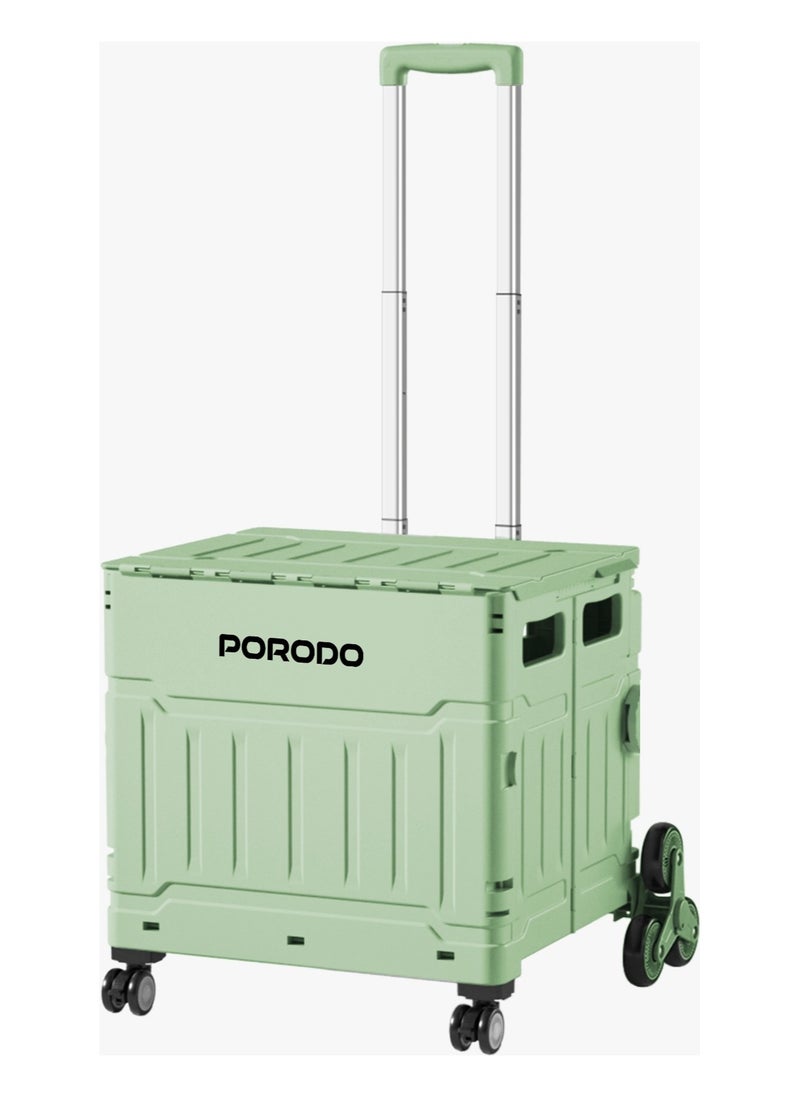 porodo Lifestyle 75L Collapsible Wagon Cart with 8 Wheels and Smart Design / x2 Rotatable Tri-Wheels & x2 Small 360° Wheels / PP Body Material / Steel Tie Rod Handle / PP + TPU Wheels - Green  - Image 3