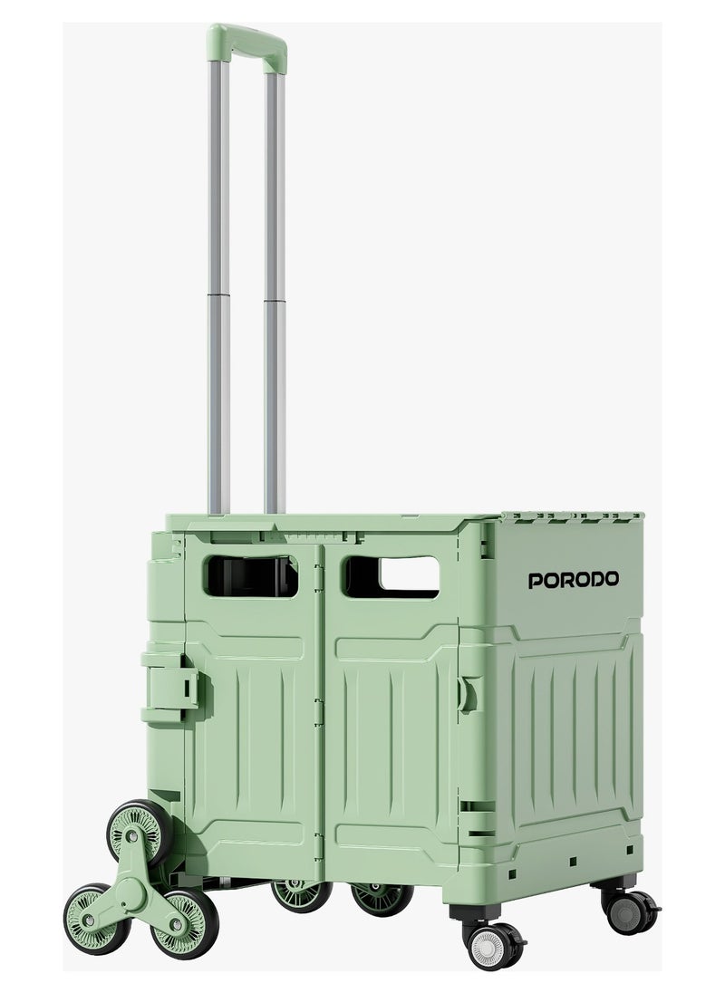 porodo Lifestyle 75L Collapsible Wagon Cart with 8 Wheels and Smart Design / x2 Rotatable Tri-Wheels & x2 Small 360° Wheels / PP Body Material / Steel Tie Rod Handle / PP + TPU Wheels - Green  - Image 1