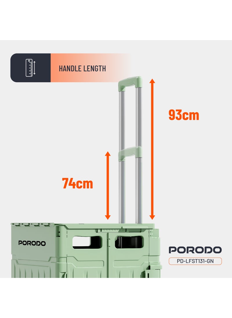 porodo - Lifestyle 75L Collapsible Wagon Cart with 8 Wheels and Smart Design / x2 Rotatable Tri-Wheels & x2 Small 360° Wheels / PP Body Material / Steel Tie Rod Handle / PP + TPU Wheels - Green - Image 1