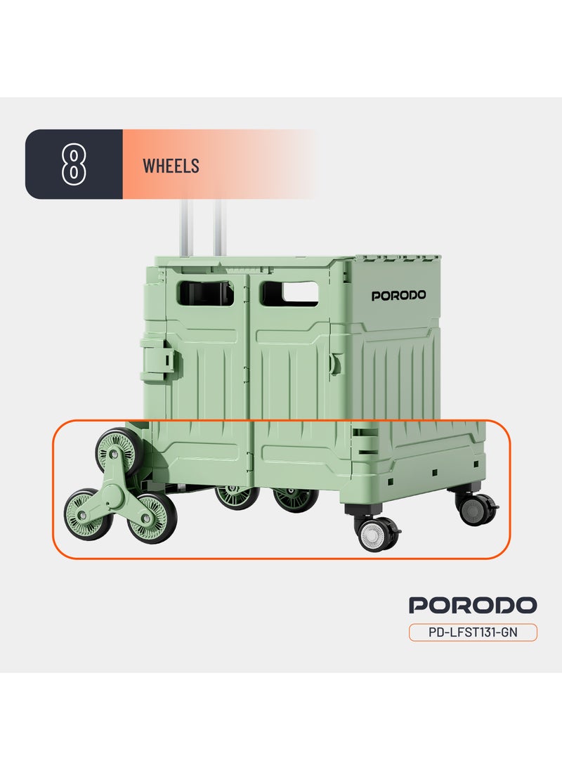 porodo - Lifestyle 75L Collapsible Wagon Cart with 8 Wheels and Smart Design / x2 Rotatable Tri-Wheels & x2 Small 360° Wheels / PP Body Material / Steel Tie Rod Handle / PP + TPU Wheels - Green - Image 1