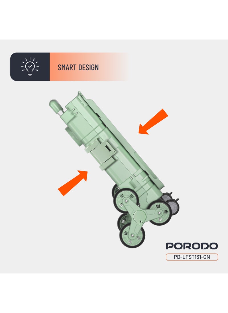 porodo - Lifestyle 75L Collapsible Wagon Cart with 8 Wheels and Smart Design / x2 Rotatable Tri-Wheels & x2 Small 360° Wheels / PP Body Material / Steel Tie Rod Handle / PP + TPU Wheels - Green - Image 1