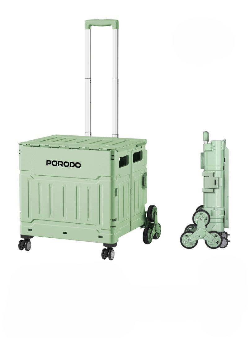 بورودو عربة قابلة للطي من لايف ستايل بسعة 75 لترًا مع 8 عجلات وتصميم ذكي / 2 عجلة ثلاثية قابلة للدوران وعجلتين صغيرتين 360 درجة / مادة الهيكل من البولي بروبلين / مقبض قضيب ربط فولاذي / عجلات من البولي بروبلين + TPU - أخضر - Image 1
