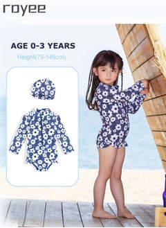 Royee Girls Split Long Sleeved one piece Swimming Wear With Swim Cap Suit for Toddler/Junior/Youth Aged 0-3 Years girls， 0 formaldehyde, 0 bleach, and 0 fluorescent agent  - Image 1