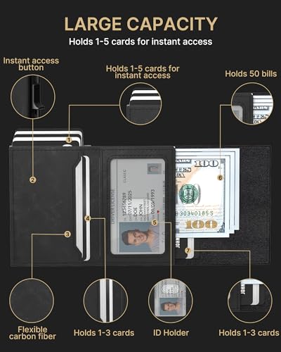 typecase محفظة رجال من تايب كيس: علبة ألومنيوم قابلة للفتح، جلد طبيعي، ذكي، مانع RFID، نحيف، بسيط، جيب أمامي - سعة 9-14 بطاقة | نافذة هوية | فتحة نقود - أسود زيت وشمع - Image 3