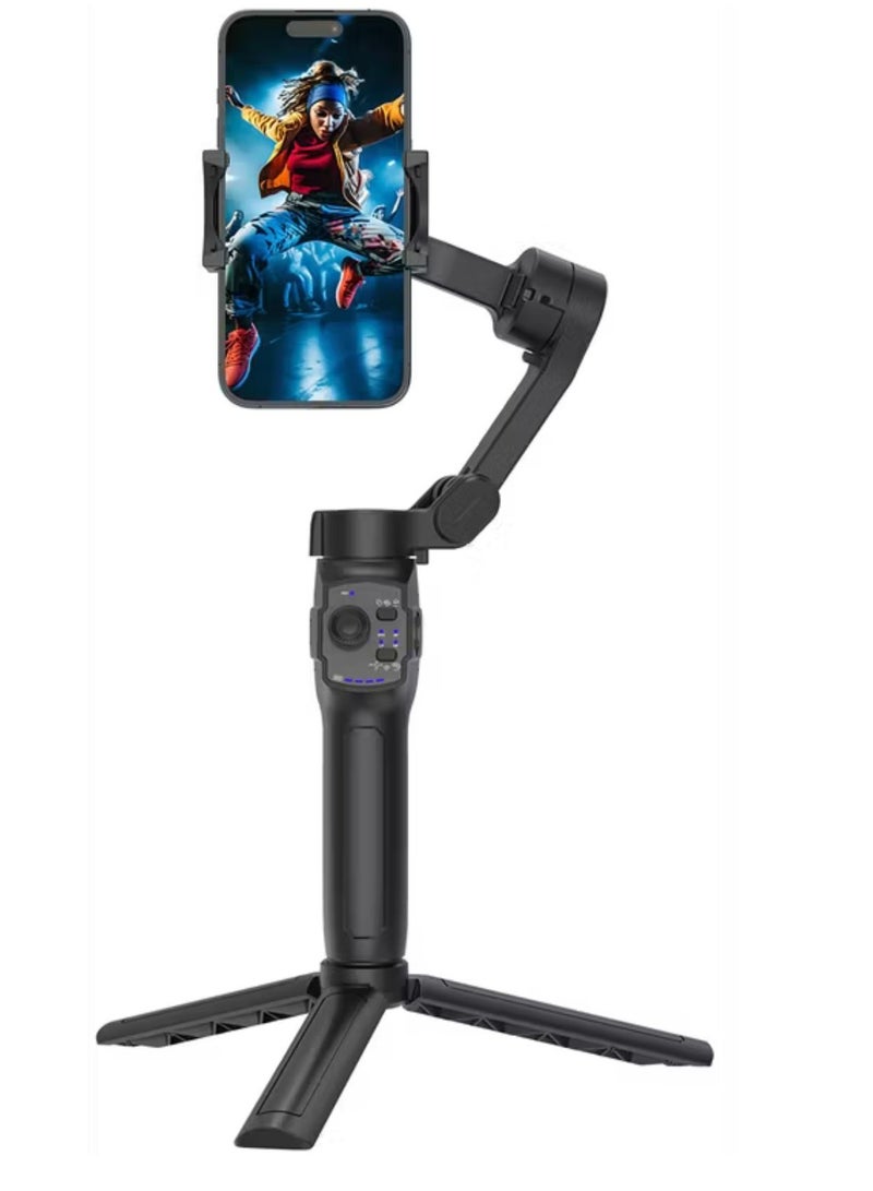porodo 3-Axis Gimbal with Stabilizer Magnetic Fill Light, Smart Live Tracking, Long Battery Life, One-Key Angle Switch, 780 Minutes Working Time - Black  - Image 3