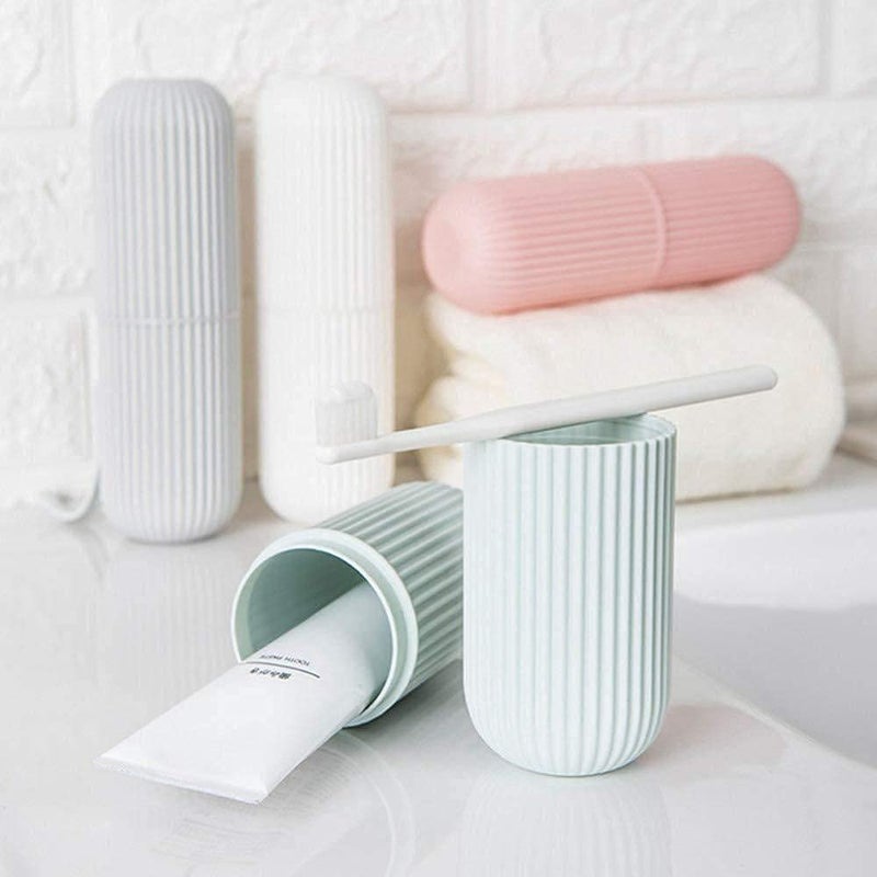 XML Capsule Shape Travel Toothbrush Toothpaste Case Holder Portable Toothbrush Storage Plastic Toothbrush Holder (Pack of- 3) - Image 2