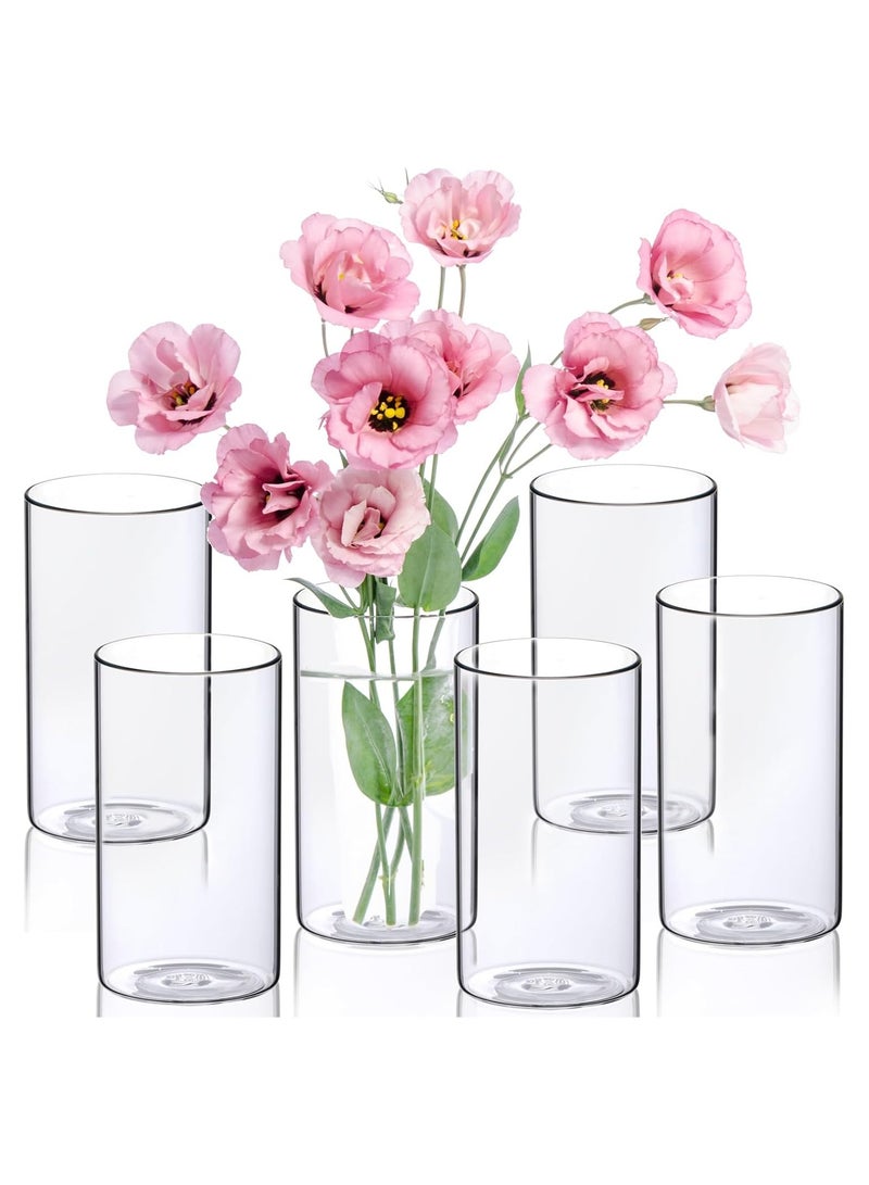 HOME ZONE 6 PCS Clear Glass Flower Vases, Bud Cylinder Vase, 6" Pillar Floating Candle Holders for Wedding Centerpiece Birthday Party - Image 1