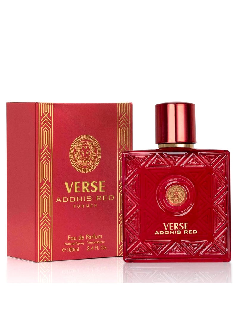 NovoGlow - NovoGlow Verse Adonis Red for Men  100ml Eau De Parfum Spray for Men  Long Lasting Fruity Warm  Floral Fragrance Smell Fresh All Day Long Gift for Men for All Occasions - Image 1