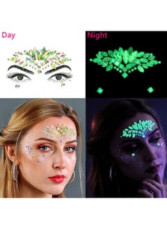 HY 4 Sets Luminous Face Jewels, Women Mermaid Gems, Glitter Rhinestone Rave Stickers, Crystals Eyes Temporary Tattoos Glow in the Dark  - Image 2