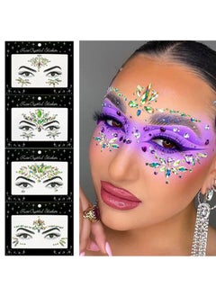 HY 4 Sets Luminous Face Jewels, Women Mermaid Gems, Glitter Rhinestone Rave Stickers, Crystals Eyes Temporary Tattoos Glow in the Dark  - Image 4