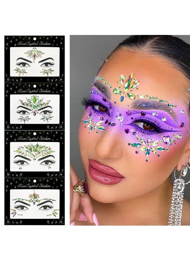 اتش واي 4 مجموعات مجوهرات الوجه المضيئة ، أحجار كريمة حورية البحر للنساء ، ملصقات الهذيان بريق حجر الراين ، بلورات عيون وشم مؤقت يتوهج في الظلام - Image 4