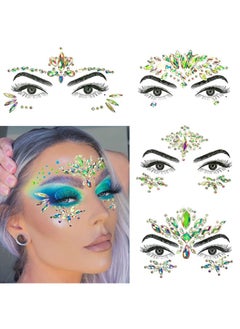 HY 4 Sets Luminous Face Jewels, Women Mermaid Gems, Glitter Rhinestone Rave Stickers, Crystals Eyes Temporary Tattoos Glow in the Dark  - Image 5